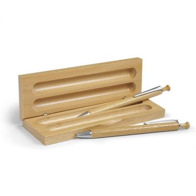 China Promotional Pen Promotional Stationery Wooden Ball Pen And Mechanical Pencil Set With Wooden Box for sale