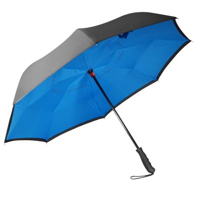 China New Pongee Design Reverse Reverse Double Layer Inside Out Folding 23 Inch Umbrella With Shoulder Strap Sleeve for sale