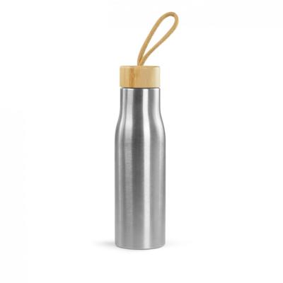 China LFGB Food Grade 500ml Sustainable Practical Reusable Stainless Steel Water Bottle Bamboo Lid With Carry Strap for sale