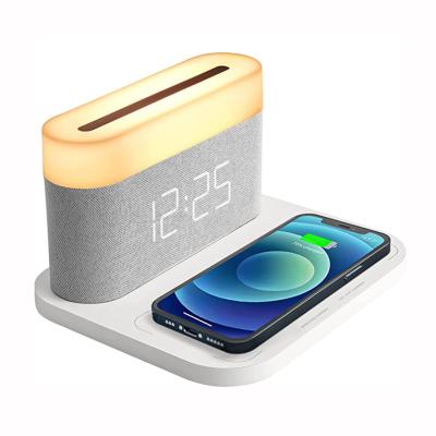 China Tablet S26 3 in 1 Wireless Charging 15W Bedside Brightness Lamp 12/24Hr Digital Touch Control Adjustable Wake-up Time for sale