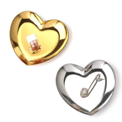 China Multifunctional Storage Tray Household Snack Plate Stainless Steel Wholesales Metal Viable Luxury Heart-Shaped Cosmetic Tray Jewelry Storage for sale