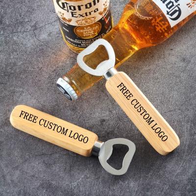 China Wholesales custom strong and personalization LOGO Wood Handle Bottle Opener printing with solid stainless steel good for wedding favors party giveaways for sale