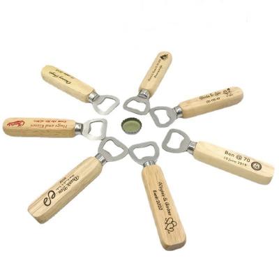 China Strong Solid and Customization Wholesale Stainless Steel Beer Openers with Beech Wood Handle Custom LOGO Personalized Bottle Opener Party Gifts for sale