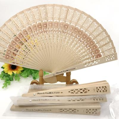 China Wedding Favors Customized Wooden Hand Fan With Sunflower Pattern Printing Bride Party Gift And Groom's Name And Wedding Date Drop Shipping for sale