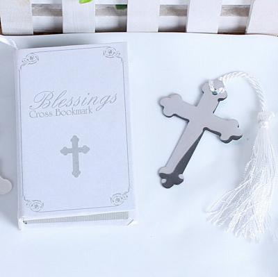 China Wedding Party Decorations Wholesale Book Lover Collection Silver-Finish Cross Bookmark In Gift Box Baby Baptism Baptism Party Favors for sale