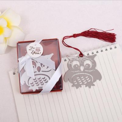 China Wholesales Owl Design Metal Bookmark Wedding Party Decorations with Elegant Brown-Silk Tassel Baby Shower Favors Baptisms Baptism Gift for sale