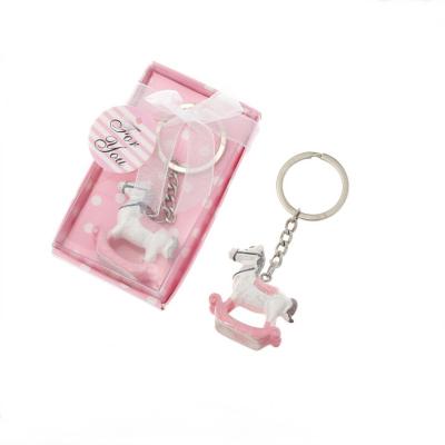 China Wedding Baby Shower Favors Pink Rocking Horse Key Chain In Gift Box Baby Shower Favors Birthday Party Giveaways For Guest for sale