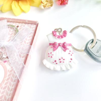 China Wedding Baby Favors Small Amazing Pink Dress Key Chain Baby Shower Favors One Piece Key Chain In Gift Box Baby Birthday Party Giveaways for sale