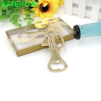 China Wedding Baby Favors Wholesales Wedding Party Gift OEM 40th Bottle Opener Gold Color Digital 40 Beer Openers In Gift Box Birthday Anniversary Gift for sale