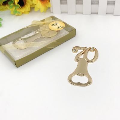 China Wedding Baby Favors Wholesale Design Gold Wine Bottle Opener Number 70 Seventieth Beer Openers In Gift Box Gold Wedding Anniversary Souvenir for sale