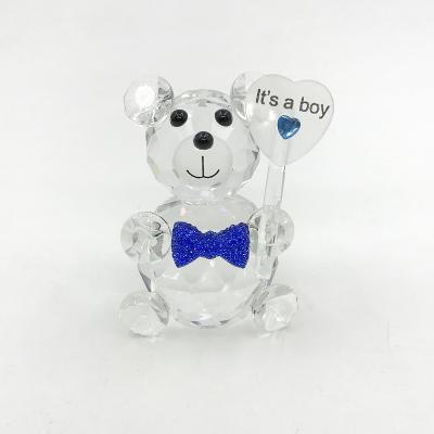 China Europe Crystal Teddy Bear Figurines Choice With Blue Bowknots Baby Boy Shower Favors Birthday Party Decorations Gifts For Guest for sale