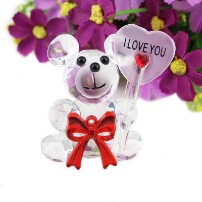 China Europe Crystal Collection Teddy Bear Figurines Well Chosen With Red Bowknots With I Love You Participation Wafer Engagement Party Decorations for sale