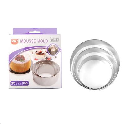 China Sustainable Stainless Steel Mousse Ring 3-Piece Set Cake Mold Sets Household DIY Baking Mold Kitchen Supplies Cookie Cutter for sale