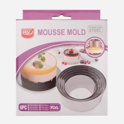 China Sustainable Round 6 Household Cake Mold Stainless Steel Mousse Ring Sets Kitchen Supplies Baking Tools Cookie Cutter for sale