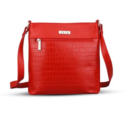 China Wholesale Red Luxury Custom Logo Women Calf Leather Croco Fashion Embossed Cross - Body Handbag for sale