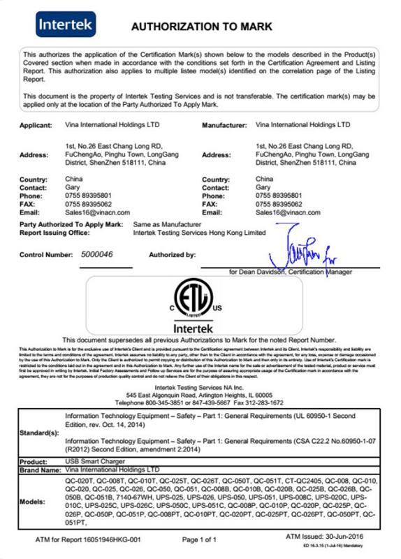 ETL - Shenzhen Vina Electronics Company Ltd.