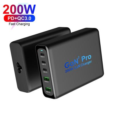 China Mobile Phone High Power GaN 200W 5 Ports Desktop Charger Multifunction QC3.0 USB C Fast Charging Palladium GaN Charger for sale