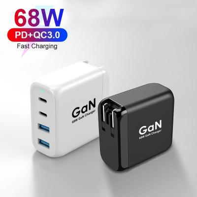 China Hot Sale 4 Ports 68W GaN 2C+2A USB Type C Wall MOBILE PHONE Charger Mini GaN Tech Power Adapter for sale