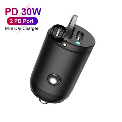 China MOBILE PHONE Type-C 2 Ports 30W Super Car Charger Mini Car Charger Dual USB-C PD for iPhone for Samsung for iPad Tablet for sale