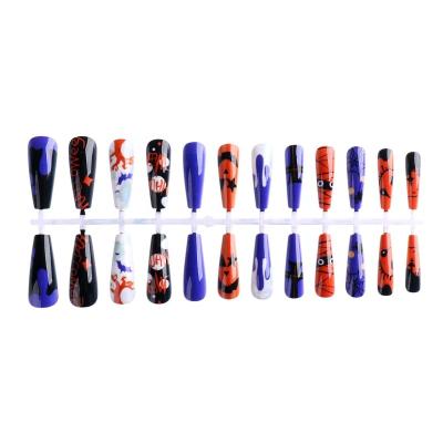 China High Quality French 24pcs Halloween Long Nail Tips With 24pcs Jelly Tape Nail Salon for sale