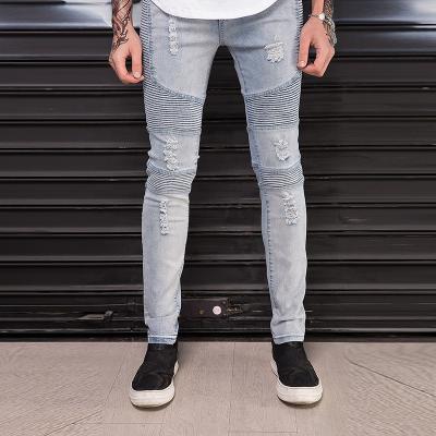 China High Street Sustainable Patchwork Stretch Slim Fit Biker Mens Motorcycle Pants Skinny Jeans Trousers for sale