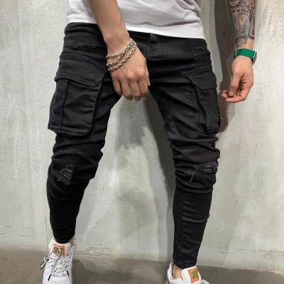 China Wholesale Fashion Boys Pants Viable Hot Selling Multiple Pockets Mens Skinny Jeans With Holes for sale