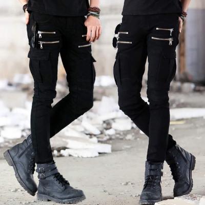 China Fashionable Wholesale Fashion Stacked Stretch Foot Mens Black Jeans Pleated Biker Boyfriend Jeans Pants for sale