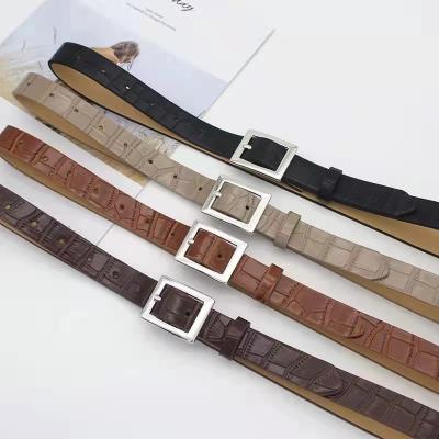 China New Vintage Shiny Alligator Jeans Leather Trim Decorative Square Buckle Belt Women's PU Luxury Belts for sale