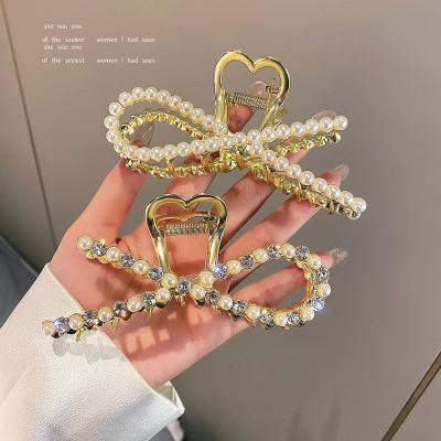 China European and American style pearl headpiece metal shark hair claw clip hot sale elegant girl and diamond hook clip for sale