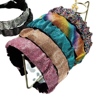 China Wholesale European and American style fashion hot crystal pleated headband party headband faux stone headband girl soft female hair accessories for sale