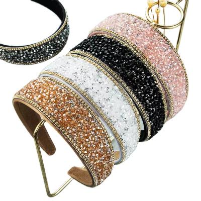 China Hot European and American full edge wide diamond rhinestone style crystal headbands for girls hair parties for sale