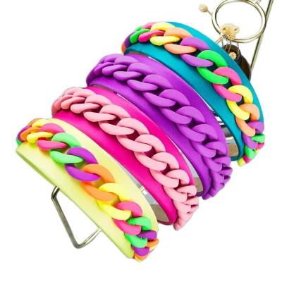 China 2021 European and American style fashion girls color accessories chain personality hair Macaron wide edge headband for sale