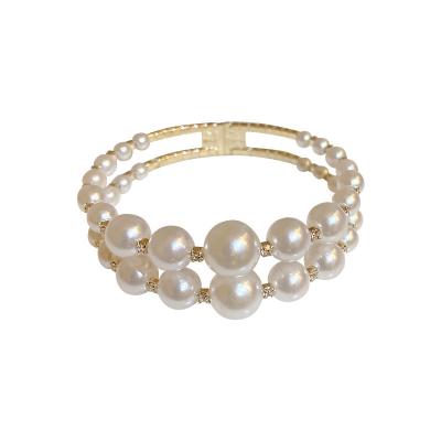 China European and American real gold plating punk double pearl diamond set design bangle bracelet fashion bracelet for sale