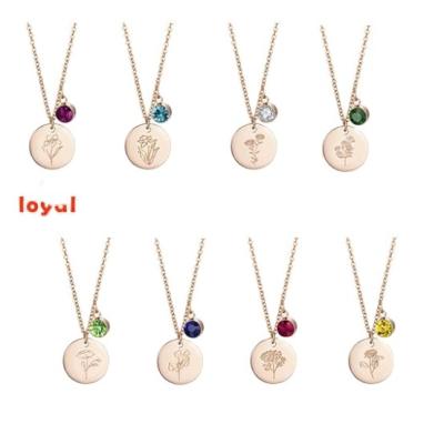 China Vintage Fashion Engraved Titanium Steel Necklace Twelve Anniversary Stone Necklace Temperament Stainless Steel Necklace for sale