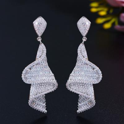 China Cute Needle Style S925 Silver European And American Geometric Spiral Earrings Shimmer Long Drop Earrings For Set Micro Zircon Earring for sale