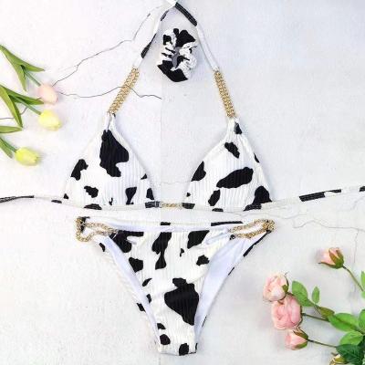 China Antibacterial 2021 New Bikini Chain Milk Patterned Black And Brown Split Women's Swimsuit for sale