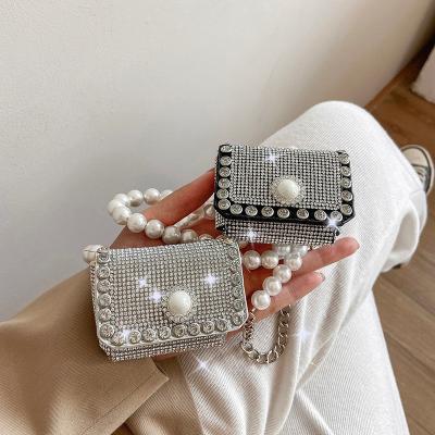 China Mini bag 2021 pu fashion small rhinestone fashion rhinestone design net celebrity INS scented wind pearl chain cross-body bag for sale