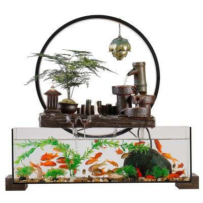 China Indoor Outdoor Decoration Ceramics Rockery Waterfall Ornament Indoor Smoke Waterfall Water Fountain With Light Fish Tank For Home Office Desktop Decor for sale