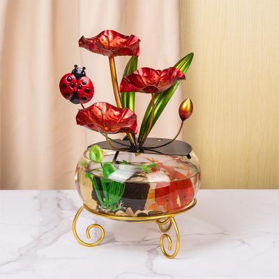 China Indoor Outdoor Decoration Custom Desktop Decoration Indoor Fountain Glass Fish Tank Waterfall Iron for sale