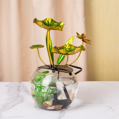 China Indoor Outdoor Decoration Creative Glass Fish Tank Living Room Desktop Circulation Flowing Ornaments Mini Waterfall Water Fountain With Light for sale