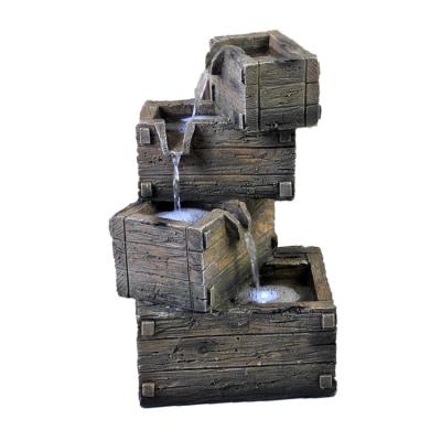 China Home Garden Decoration 4 Tier Wood Texture Outdoor Fountain Waterfall Wood Box Stackable For Garden Decoration for sale