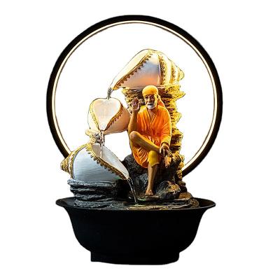 China India Wholesale Hindu With Light Ring Elephant God Water Fountain Meditating Indoor Tabletop Ganesha Water Fountain for sale