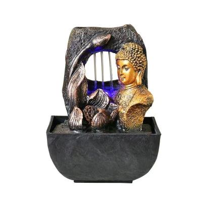 China Home Garden Decoration Desk Water Fountain Decor Buddha Resin Crafts Decorative Fountain Indoor Desktop Water Fountain with LED Lights for sale