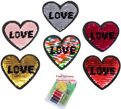 China 3D Love Heart Patch Shiny Embroidery Ironing Sequins Iron On Applique Embroidery Patches for sale