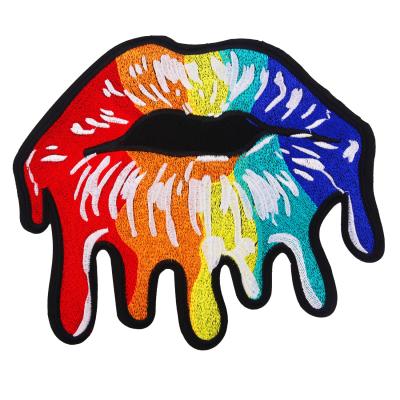 China 3D cartoon fabric large patch colorful mouth embroidery sequin patch for jaket T-shirt for sale