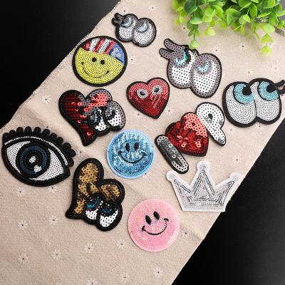 China 3D computer embroidery chapter sequin patch, smiling face embroidery patch for sale