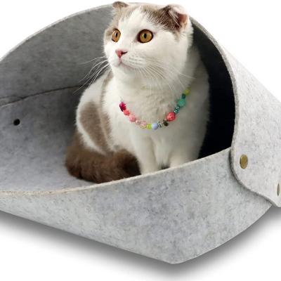 China Cave Wholesale Offer Gray Pet Round Travel Design Cat Bed Warm Felt Flower Cat Bed for sale