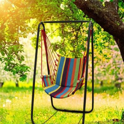 China Outdoor Classic Hammock Furniture Cotton Rope Hanging Swing Chair With Iron Stand for sale