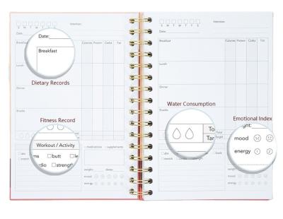 China PU Hardcover Book / Monthly Weekly Planner Daily Notebook Fitness Book Customized Multi Color And Multi Size Food Diary Diet Fitness Planner Women Food And Weight Loss Women exercise client needs for sale