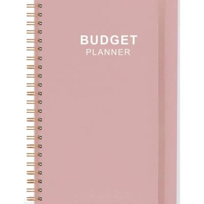 China Custom Printing PU Hardcover Pink Spiral Budget Planner Financial Monthly Daily Book / Monthly Weekly Planner Daily Notebook with 12 Color Labels for sale